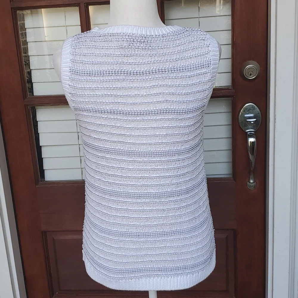 Loft Open Waffle Knit White and Black Sweater